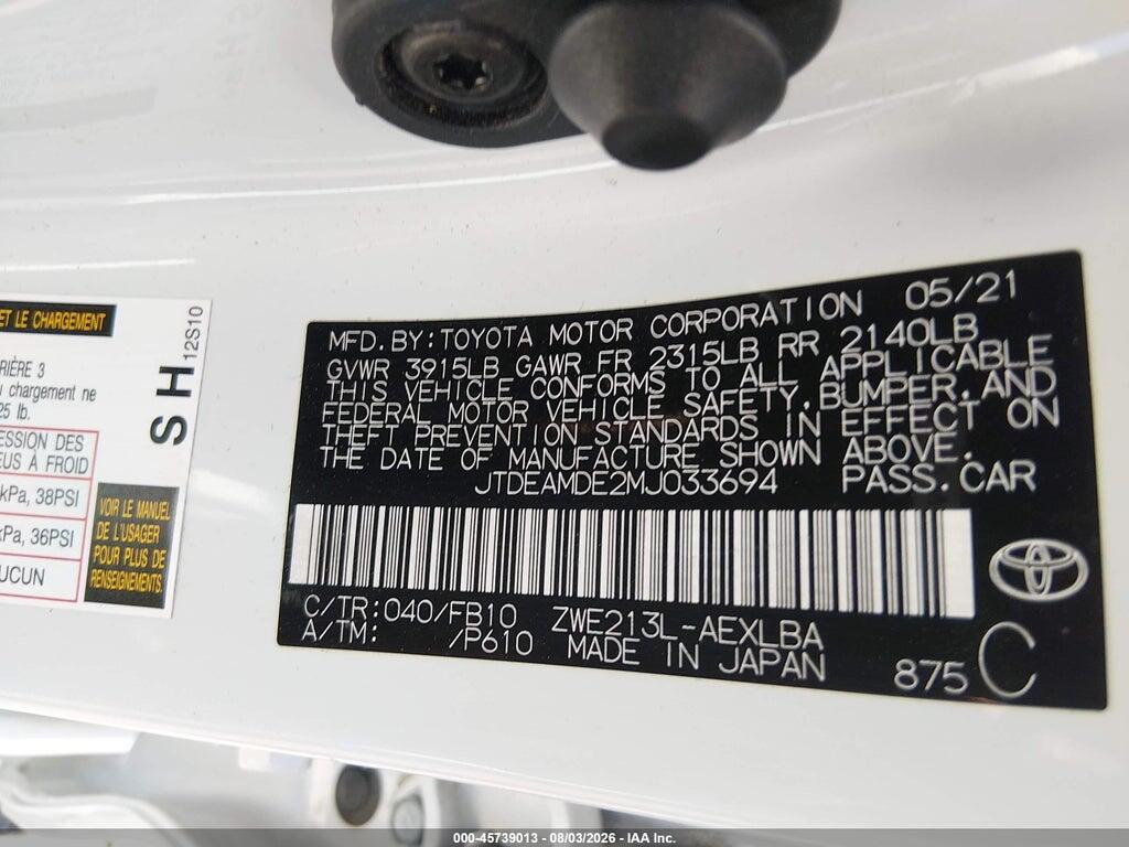 JTDEAMDE2MJ033694 2021 TOYOTA COROLLA photo no. 9