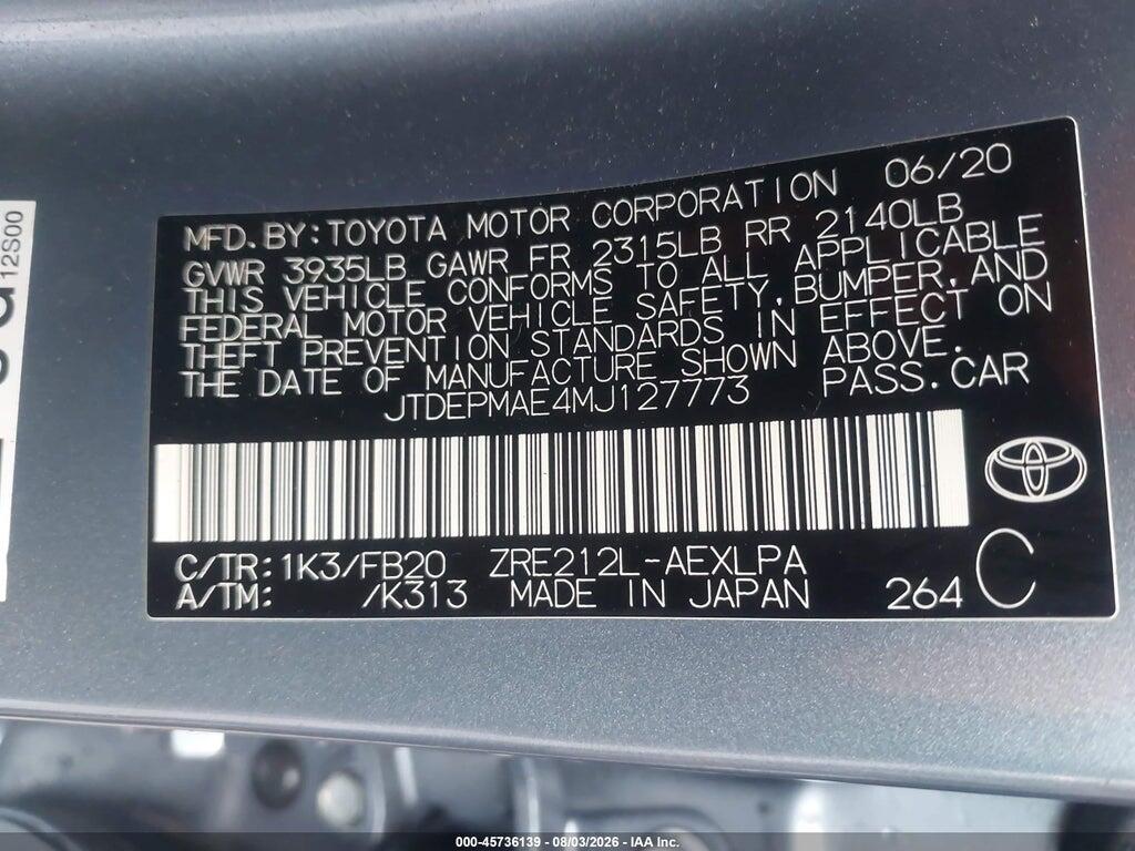 JTDEPMAE4MJ127773 2021 TOYOTA COROLLA photo no. 9
