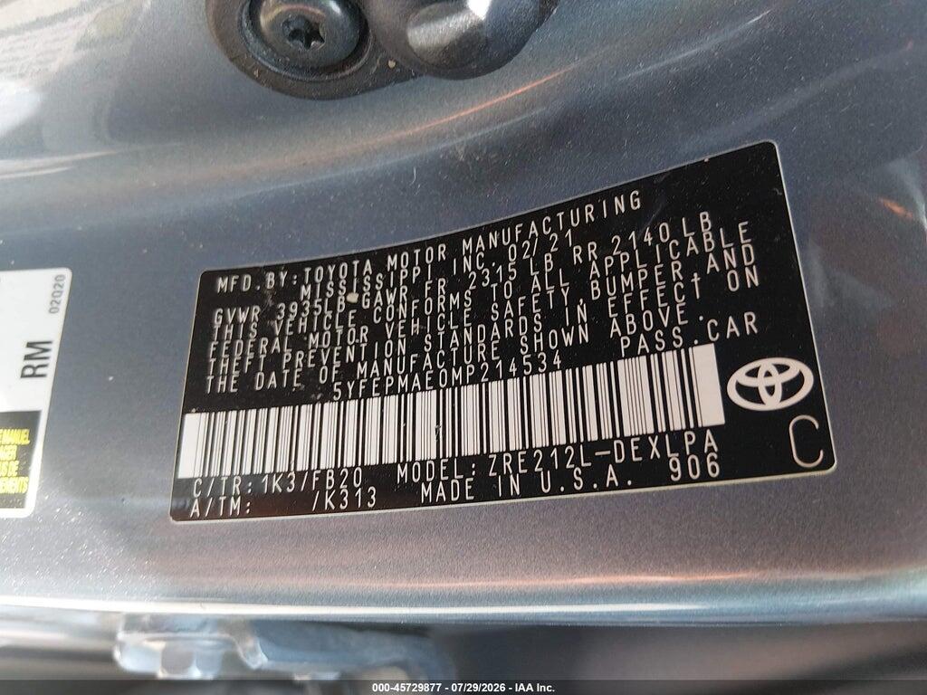 5YFEPMAE0MP214534 2021 TOYOTA COROLLA photo no. 9