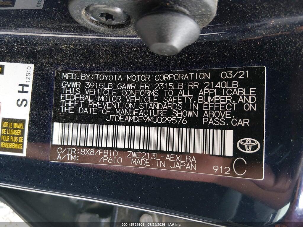 JTDEAMDE9MJ029576 2021 TOYOTA COROLLA photo no. 9