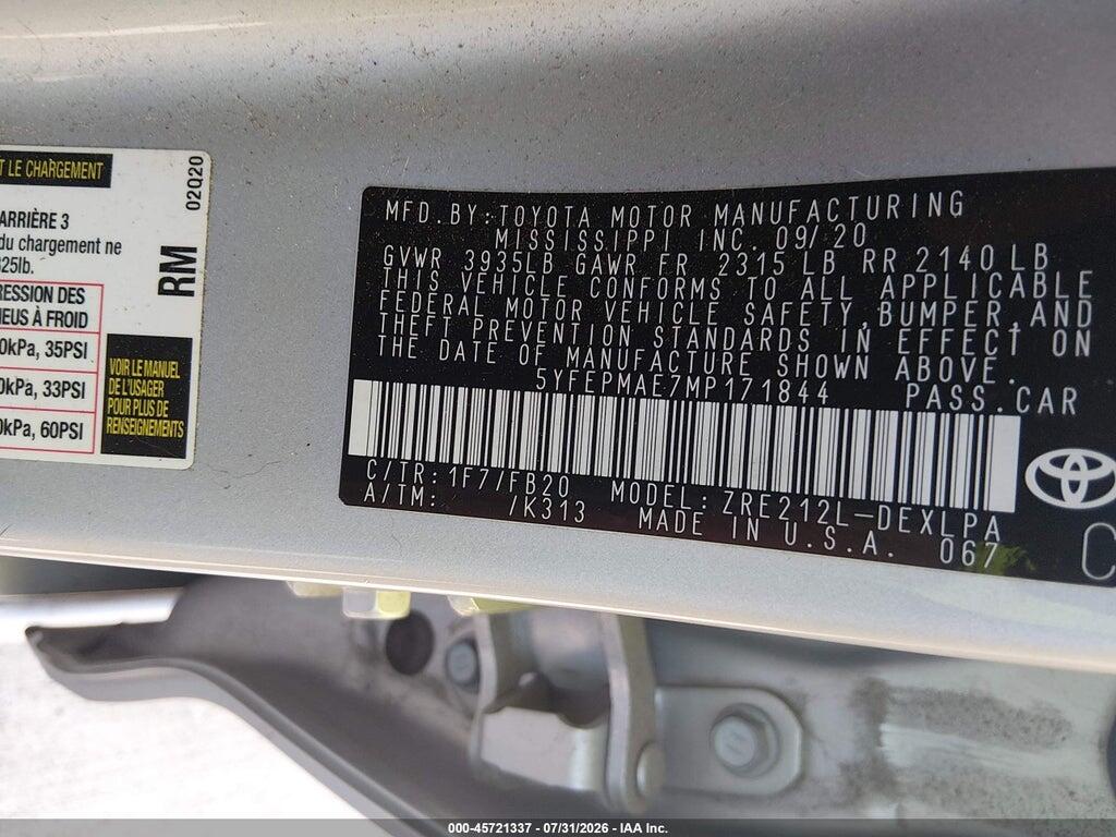 5YFEPMAE7MP171844 2021 TOYOTA COROLLA photo no. 9