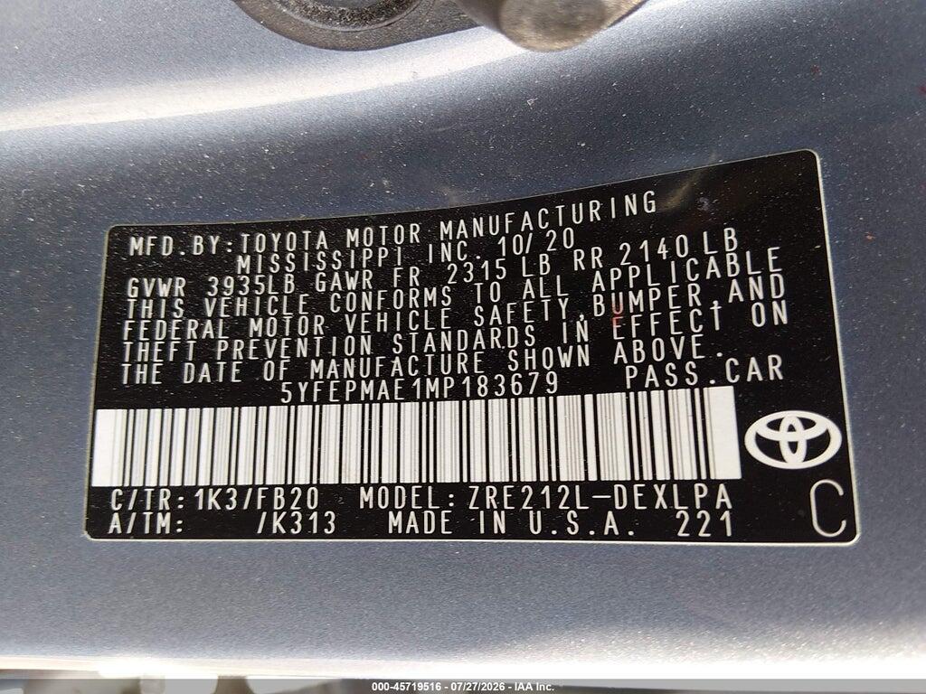 5YFEPMAE1MP183679 2021 TOYOTA COROLLA photo no. 9