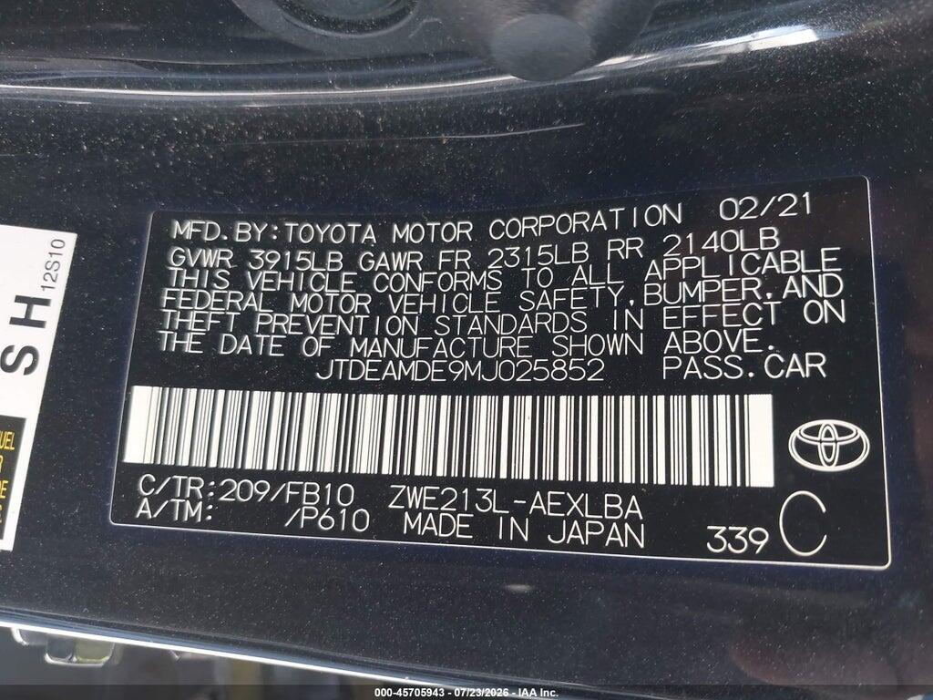 JTDEAMDE9MJ025852 2021 TOYOTA COROLLA photo no. 9