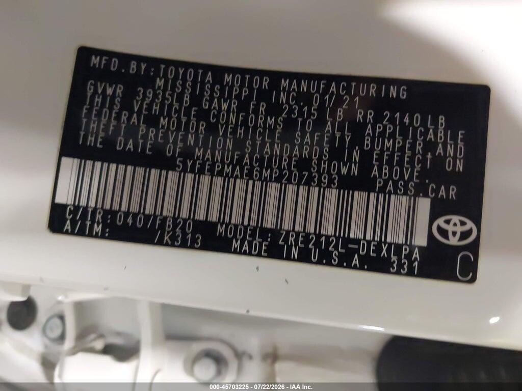 5YFEPMAE6MP207393 2021 TOYOTA COROLLA photo no. 9