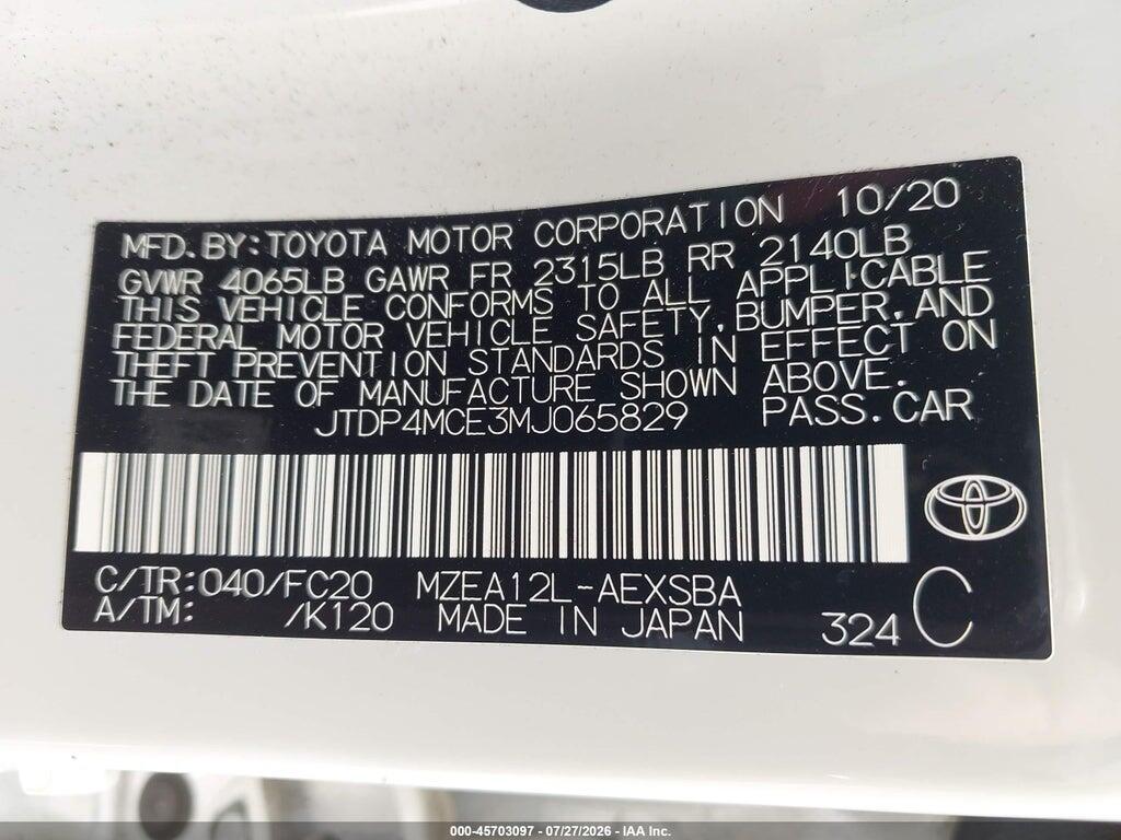 JTDP4MCE3MJ065829 2021 TOYOTA COROLLA photo no. 9