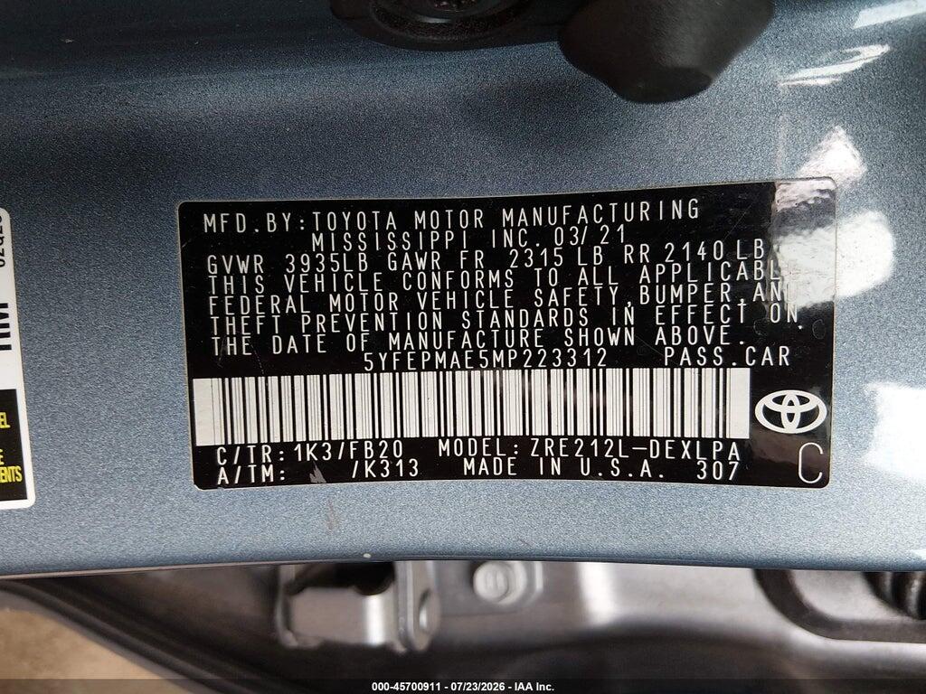 5YFEPMAE5MP223312 2021 TOYOTA COROLLA photo no. 9