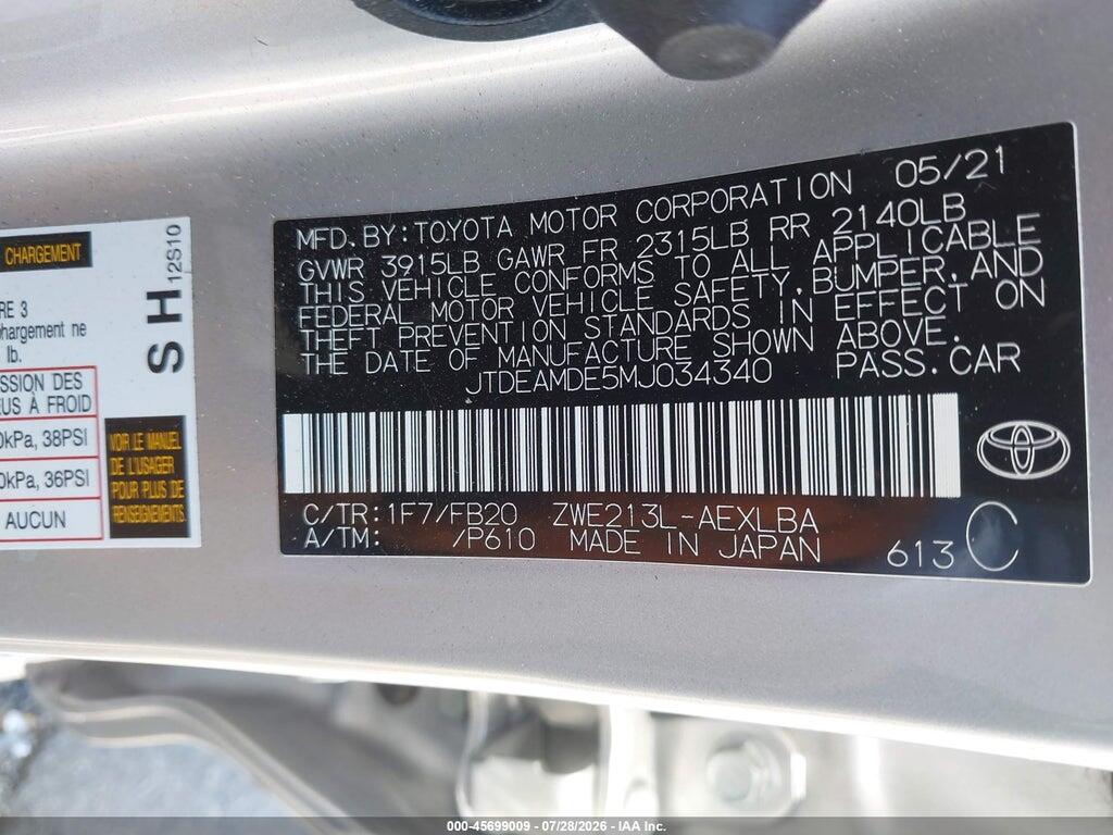 JTDEAMDE5MJ034340 2021 TOYOTA COROLLA photo no. 9