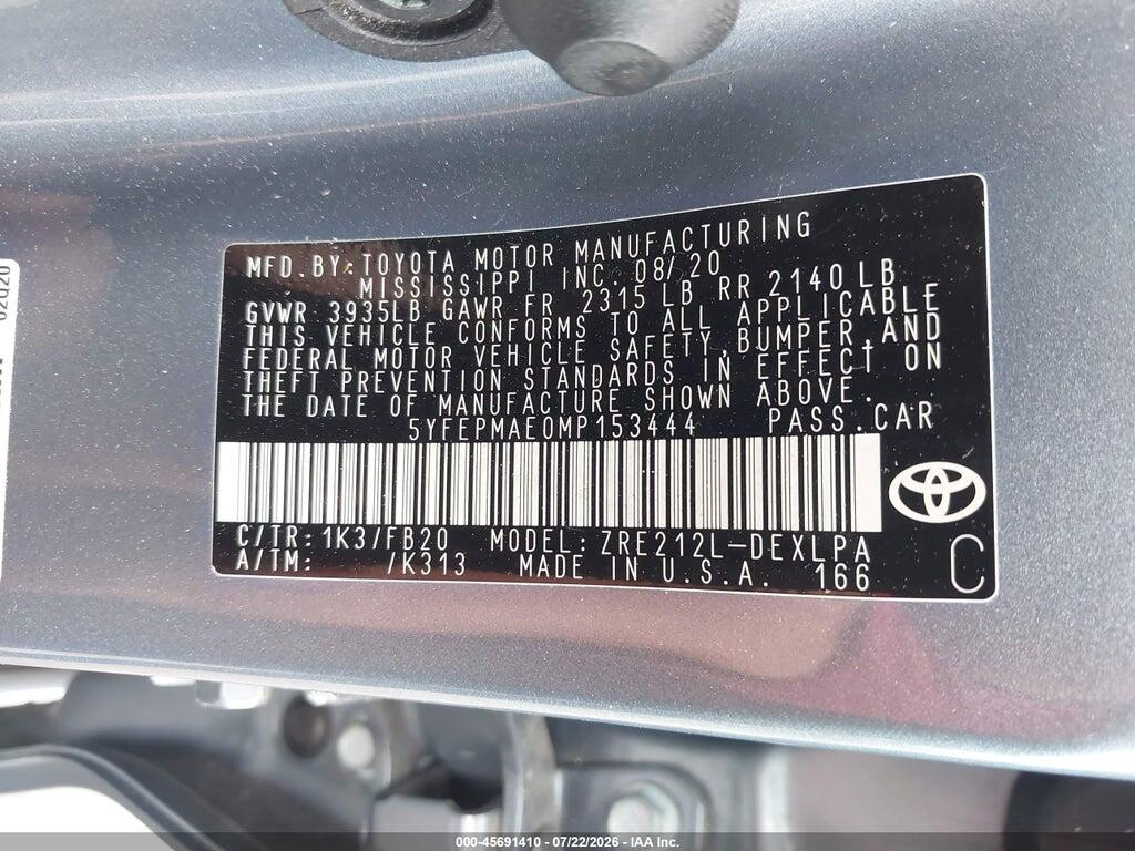 5YFEPMAE0MP153444 2021 TOYOTA COROLLA photo no. 9