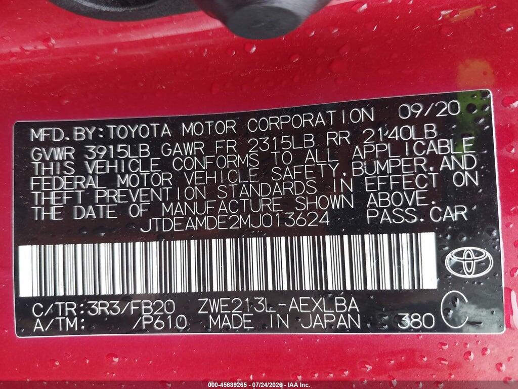 JTDEAMDE2MJ013624 2021 TOYOTA COROLLA photo no. 9