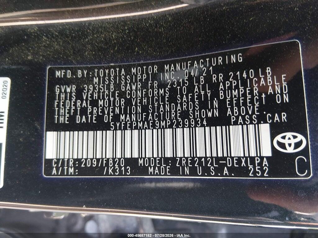 5YFEPMAE9MP239934 2021 TOYOTA COROLLA photo no. 9