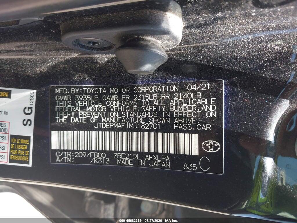 JTDEPMAE1MJ182701 2021 TOYOTA COROLLA photo no. 9