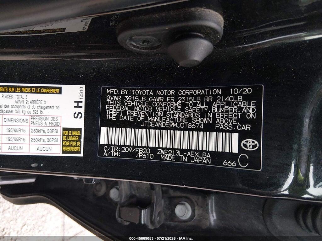 JTDEAMDE9MJ018674 2021 TOYOTA COROLLA photo no. 9