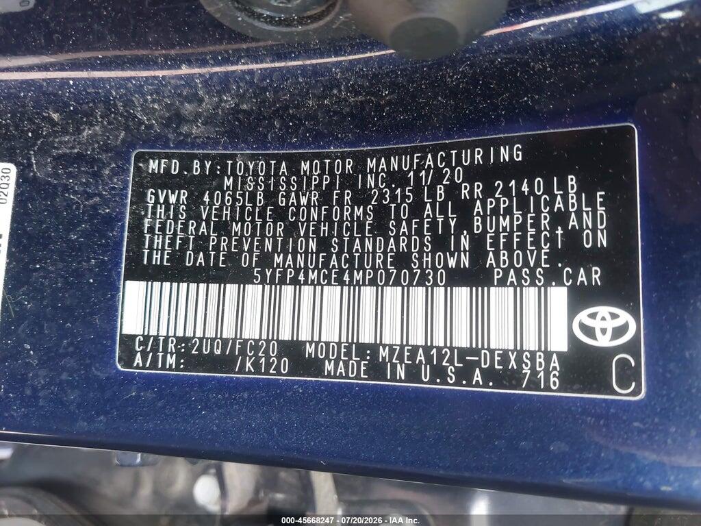 5YFP4MCE4MP070730 2021 TOYOTA COROLLA photo no. 9
