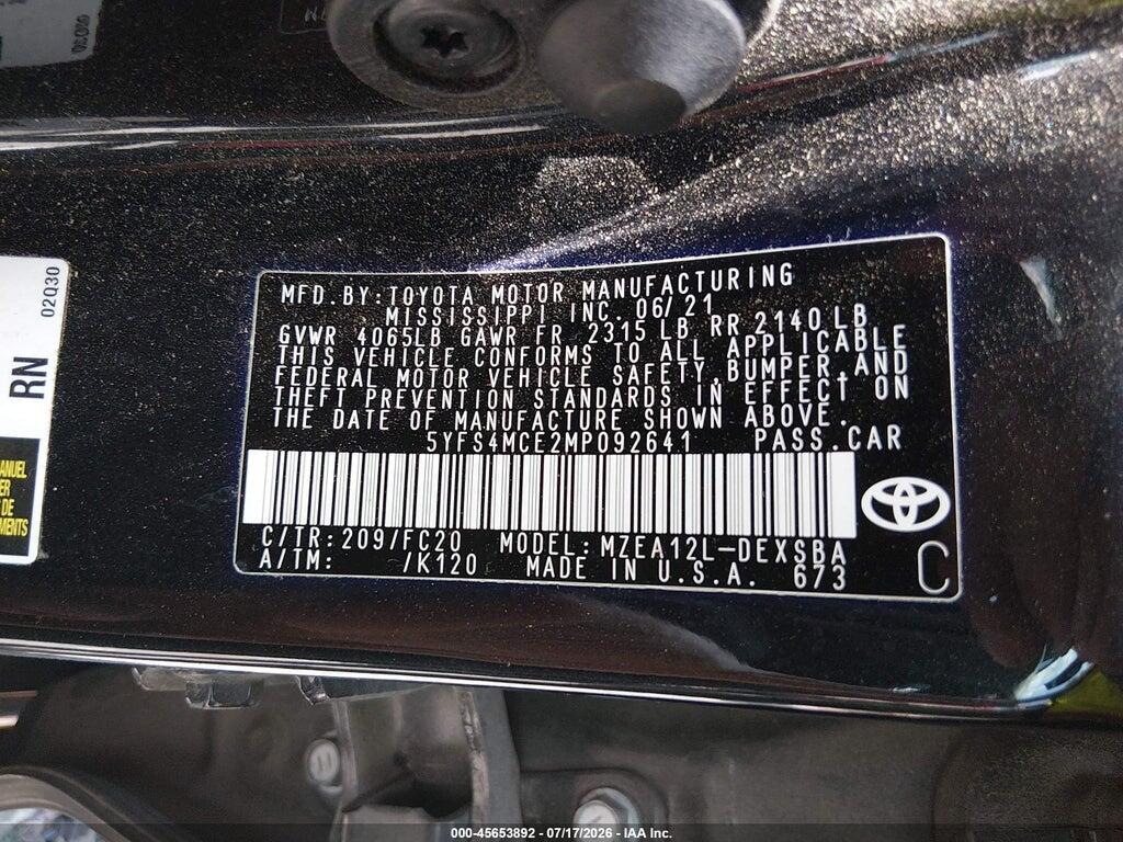 5YFS4MCE2MP092641 2021 TOYOTA COROLLA photo no. 9