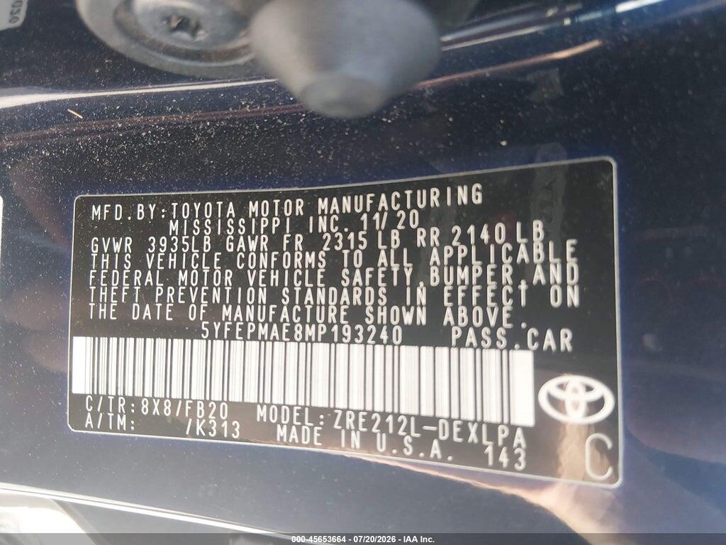 5YFEPMAE8MP193240 2021 TOYOTA COROLLA photo no. 8