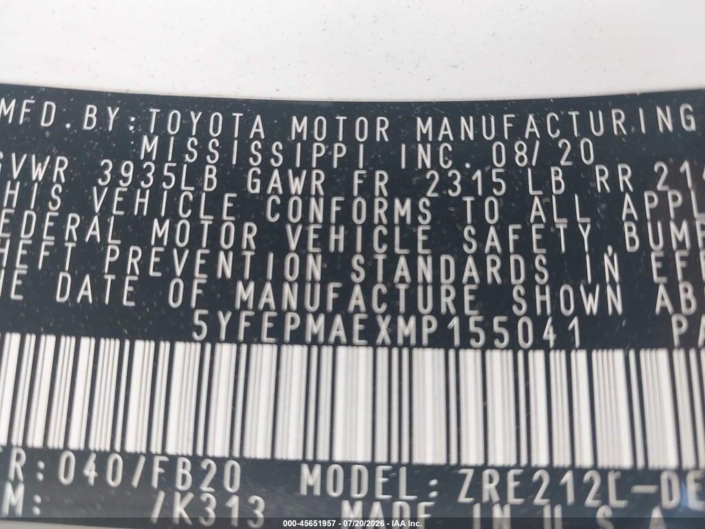 5YFEPMAEXMP155041 2021 TOYOTA COROLLA photo no. 9