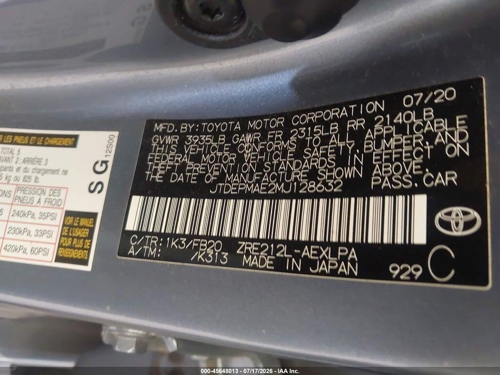 JTDEPMAE2MJ128632 2021 TOYOTA COROLLA photo no. 9