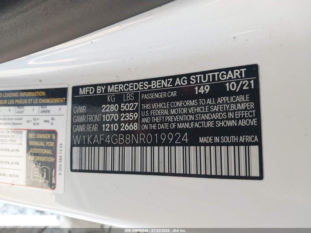 W1KAF4GB8NR019924 2022 MERCEDES-BENZ C 300 photo no. 9