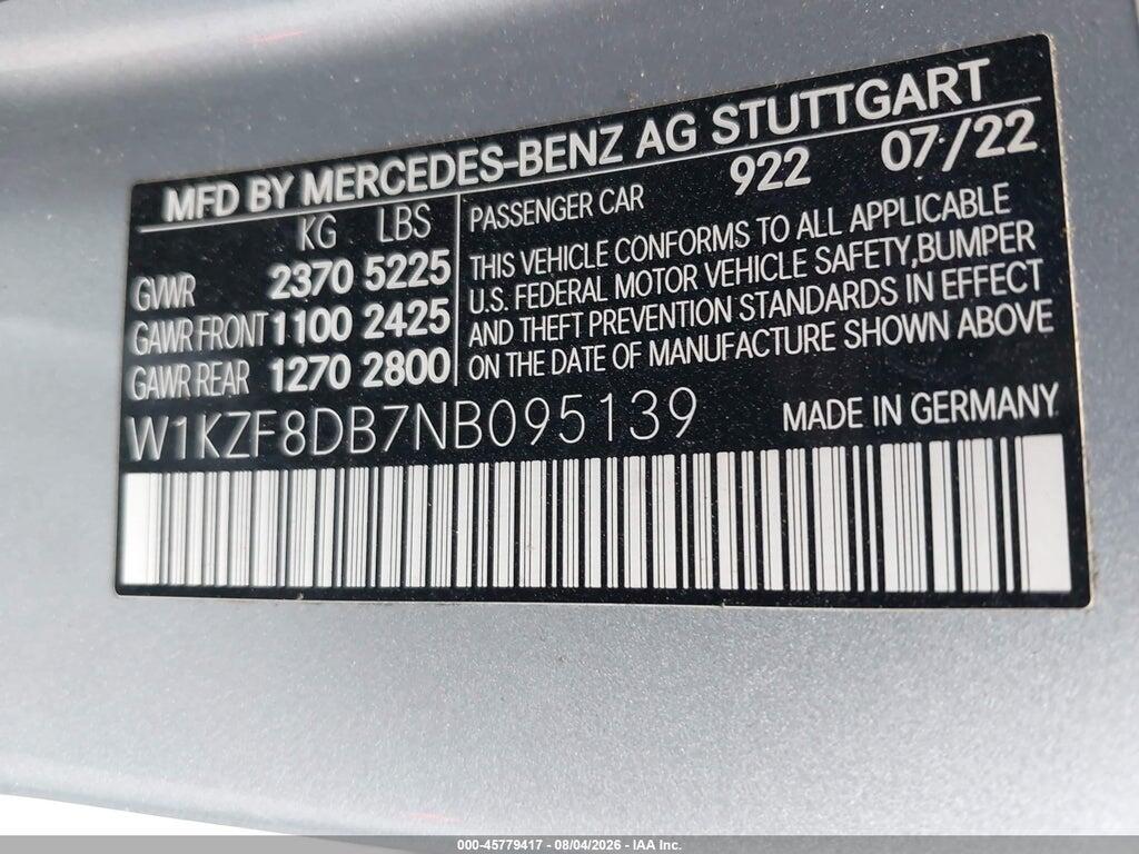 W1KZF8DB7NB095139 2022 MERCEDES-BENZ E 350 photo no. 9