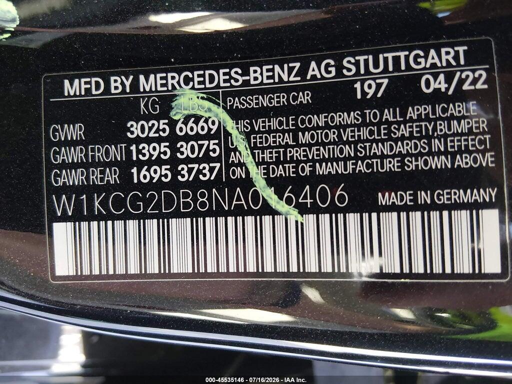 W1KCG2DB8NA016406 2022 MERCEDES-BENZ EQS 450+ photo no. 9