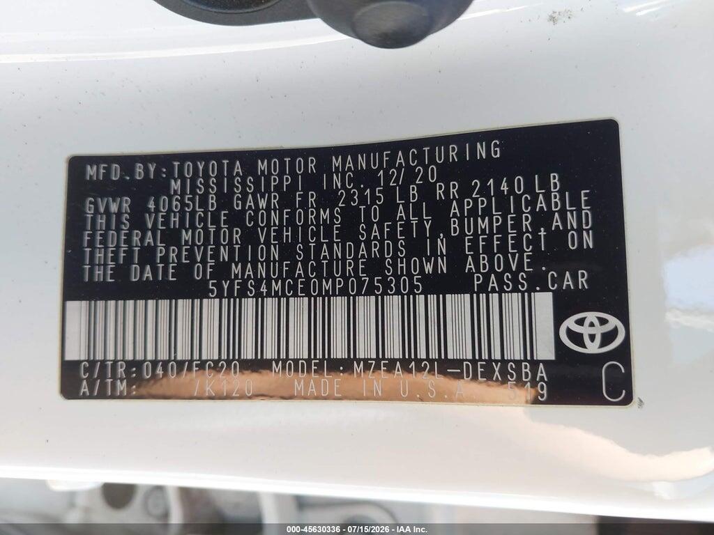 5YFS4MCE0MP075305 2021 TOYOTA COROLLA photo no. 9