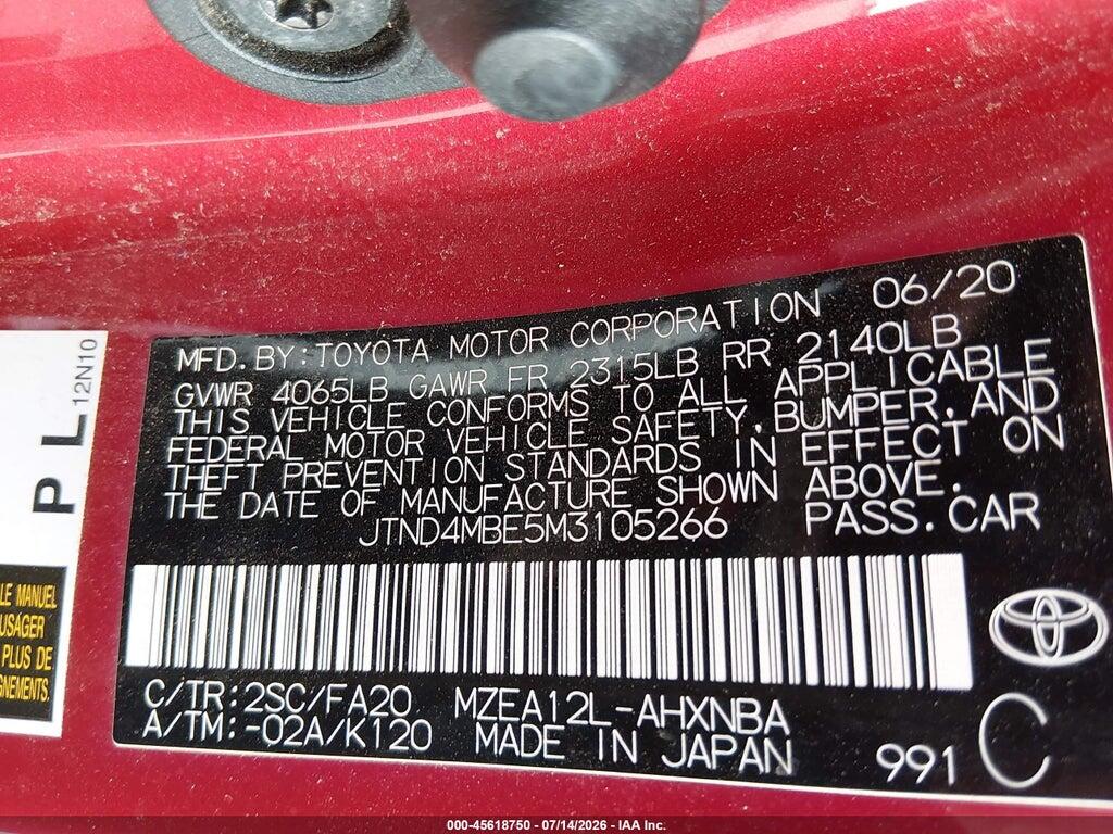 JTND4MBE5M3105266 2021 TOYOTA COROLLA photo no. 9