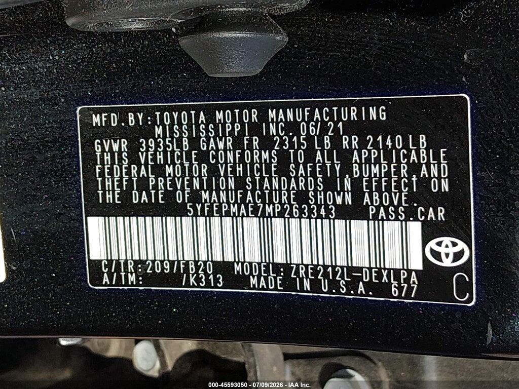 5YFEPMAE7MP263343 2021 TOYOTA COROLLA photo no. 9