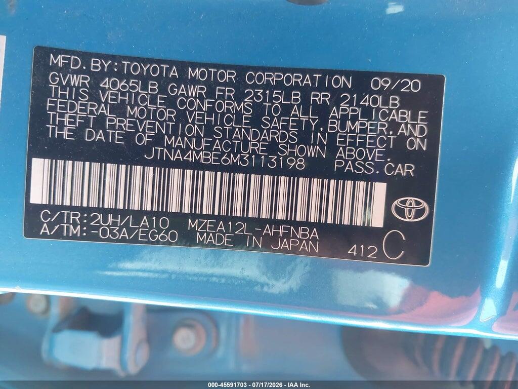 JTNA4MBE6M3113198 2021 TOYOTA COROLLA photo no. 9
