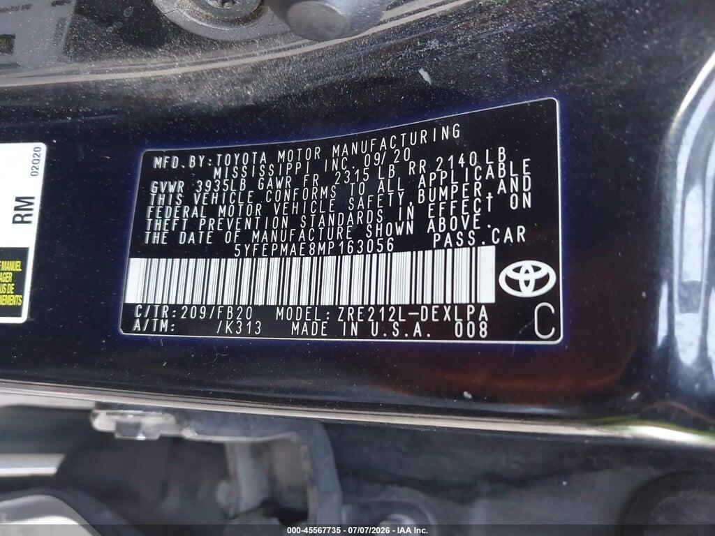 5YFEPMAE8MP163056 2021 TOYOTA COROLLA photo no. 9