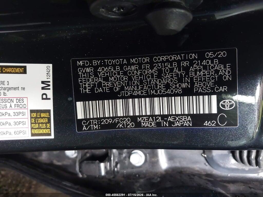 JTDP4MCE1MJ054098 2021 TOYOTA COROLLA photo no. 9