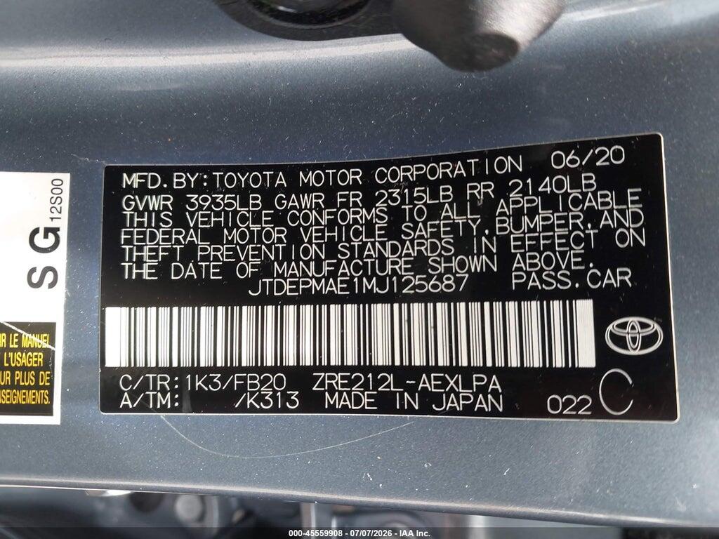 JTDEPMAE1MJ125687 2021 TOYOTA COROLLA photo no. 9