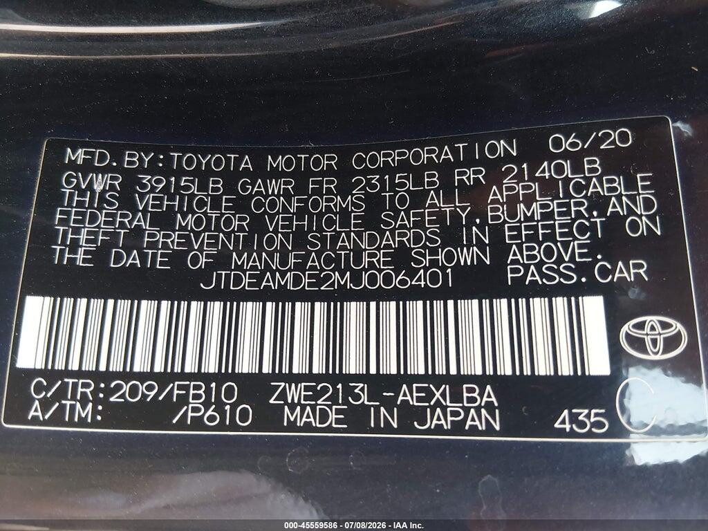 JTDEAMDE2MJ006401 2021 TOYOTA COROLLA photo no. 9