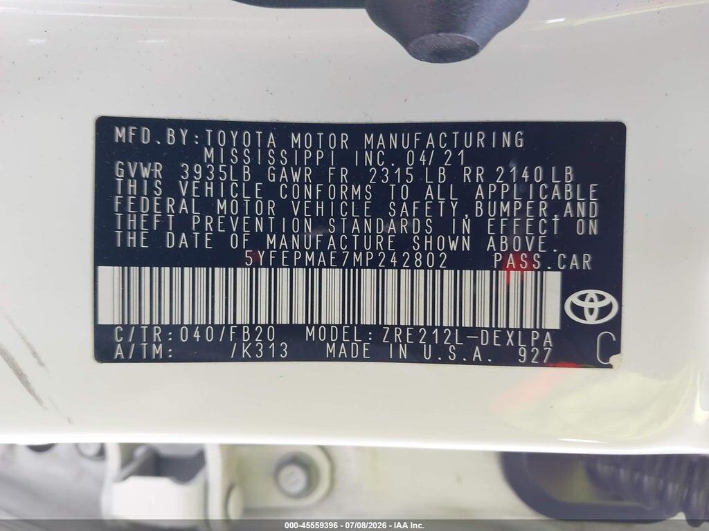 5YFEPMAE7MP242802 2021 TOYOTA COROLLA photo no. 9
