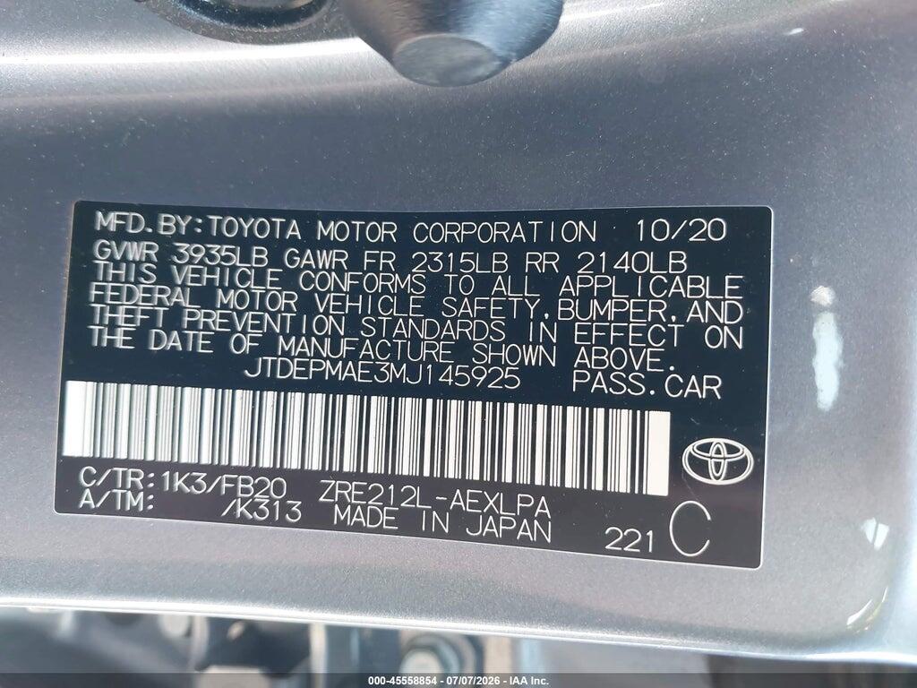 JTDEPMAE3MJ145925 2021 TOYOTA COROLLA photo no. 9