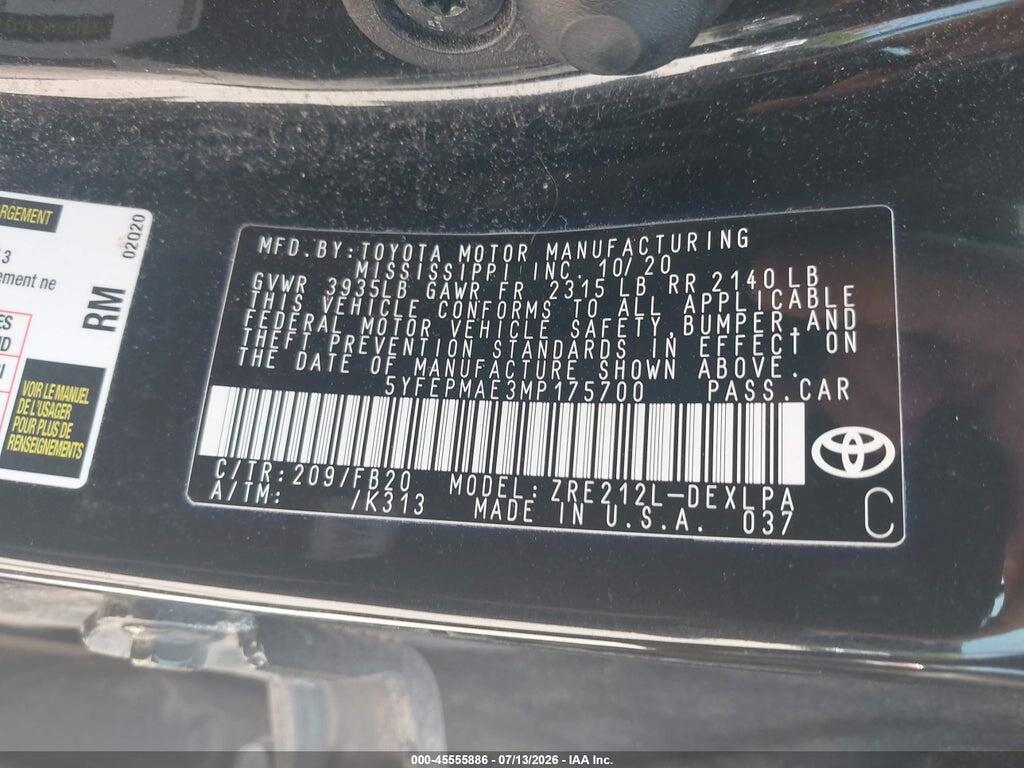 5YFEPMAE3MP175700 2021 TOYOTA COROLLA photo no. 9