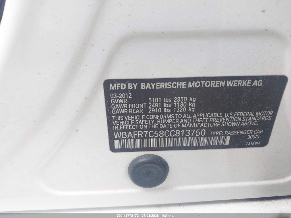 WBAFR7C58CC813750 2012 BMW 535I photo no. 9