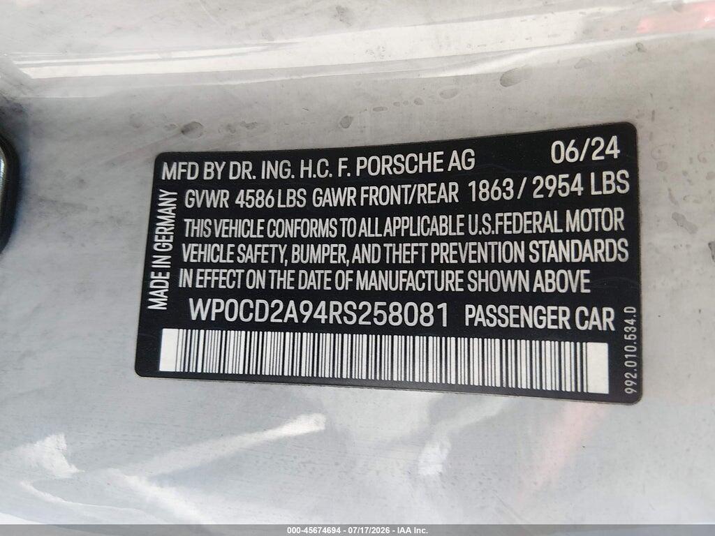 WP0CD2A94RS258081 2024 PORSCHE 911 photo no. 9