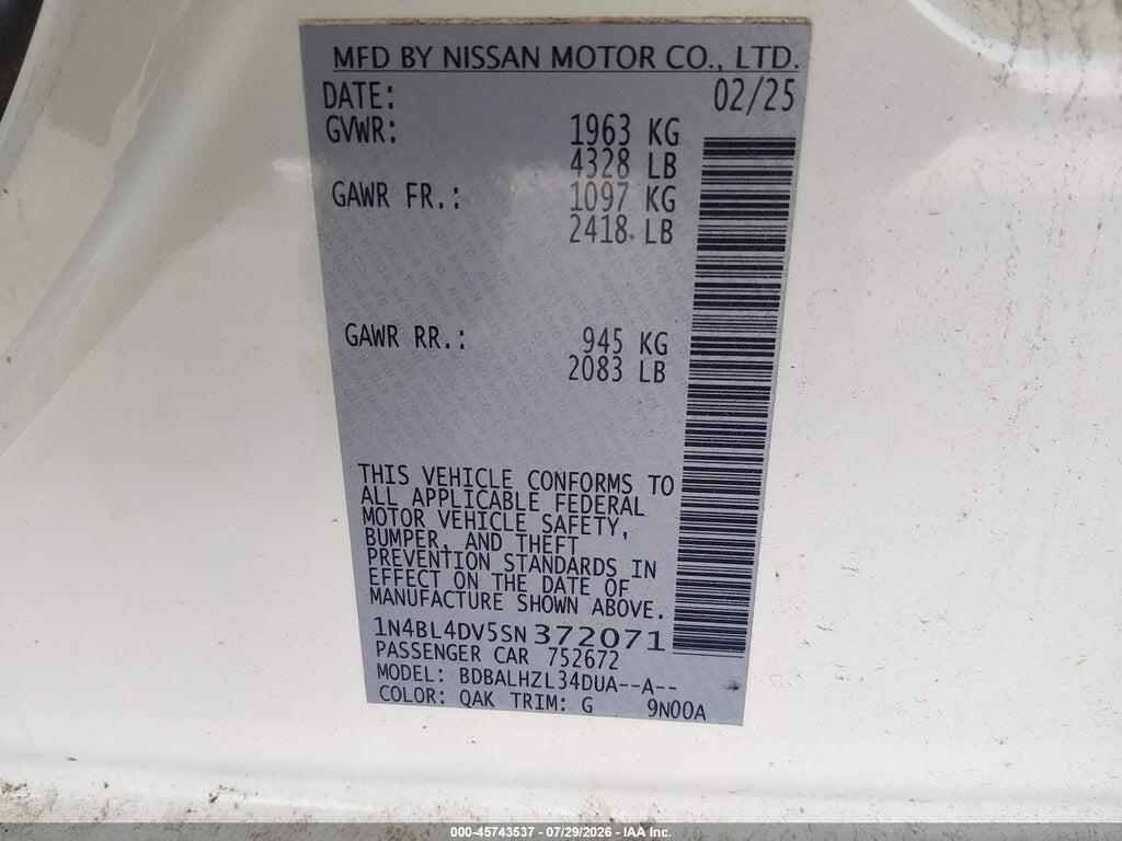 1N4BL4DV5SN372071 2025 NISSAN ALTIMA photo no. 9