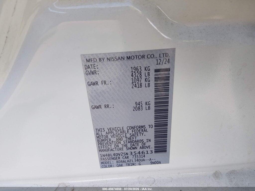 1N4BL4DV2SN354613 2025 NISSAN ALTIMA photo no. 9
