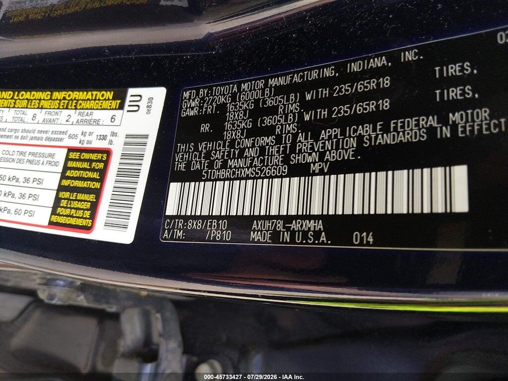 5TDHBRCHXMS526609 2021 TOYOTA HIGHLANDER photo no. 9