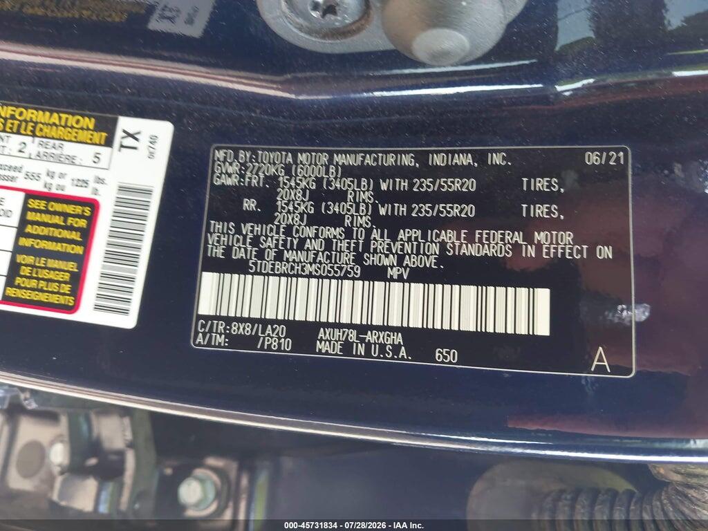 5TDEBRCH3MS055759 2021 TOYOTA HIGHLANDER photo no. 9