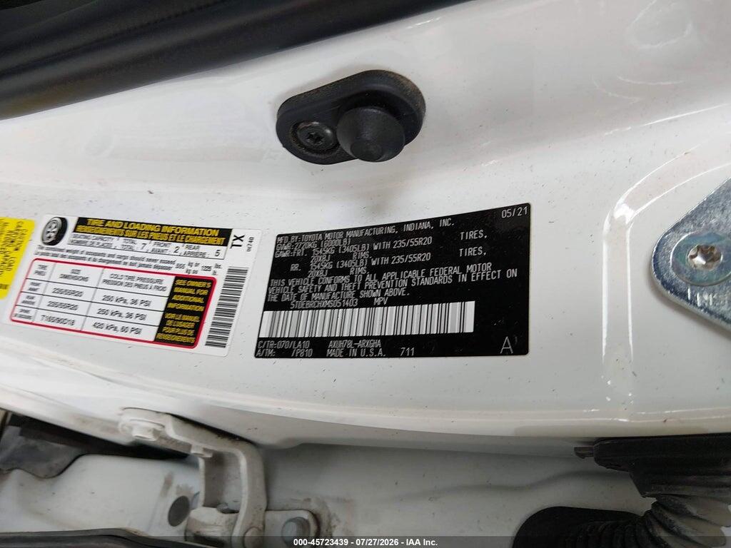 5TDEBRCHXMS051403 2021 TOYOTA HIGHLANDER photo no. 9
