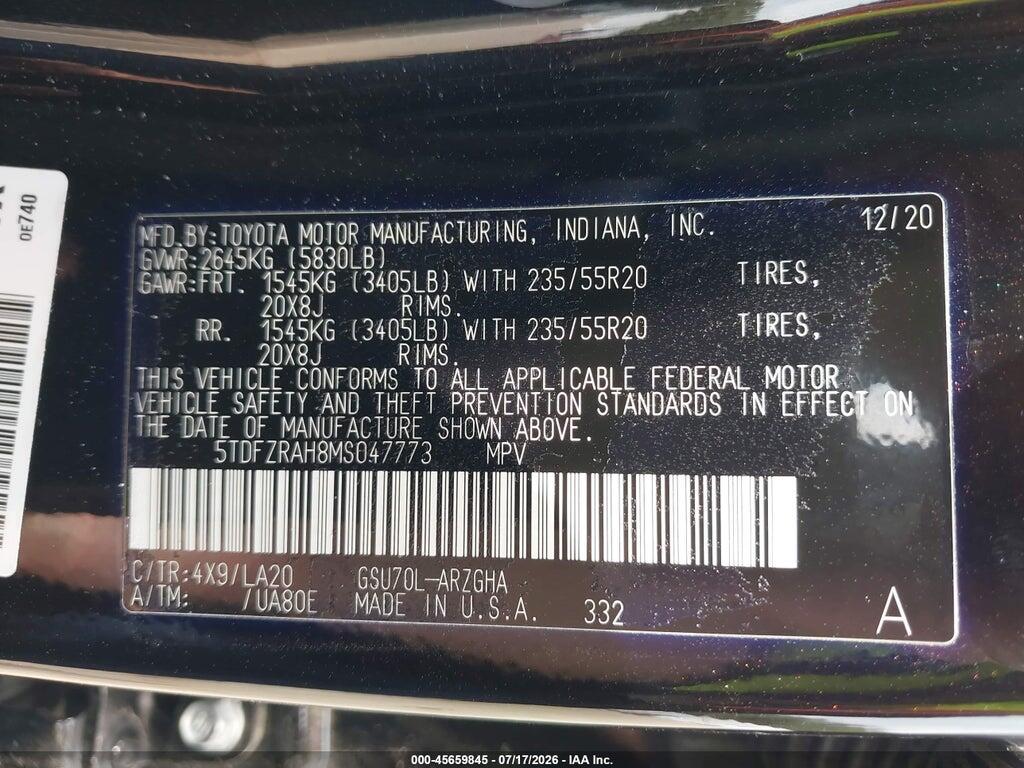 5TDFZRAH8MS047773 2021 TOYOTA HIGHLANDER photo no. 9