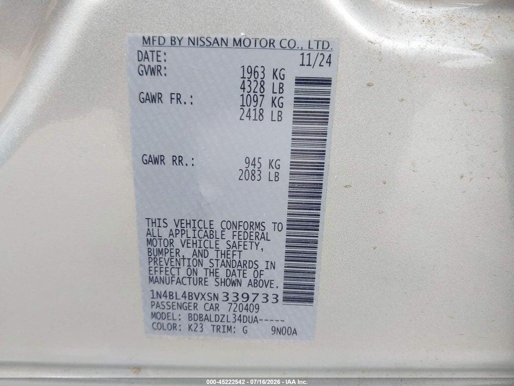 1N4BL4BVXSN339733 2025 NISSAN ALTIMA photo no. 9