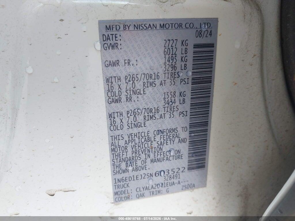 1N6ED1EJ2SN603522 2025 NISSAN FRONTIER photo no. 9