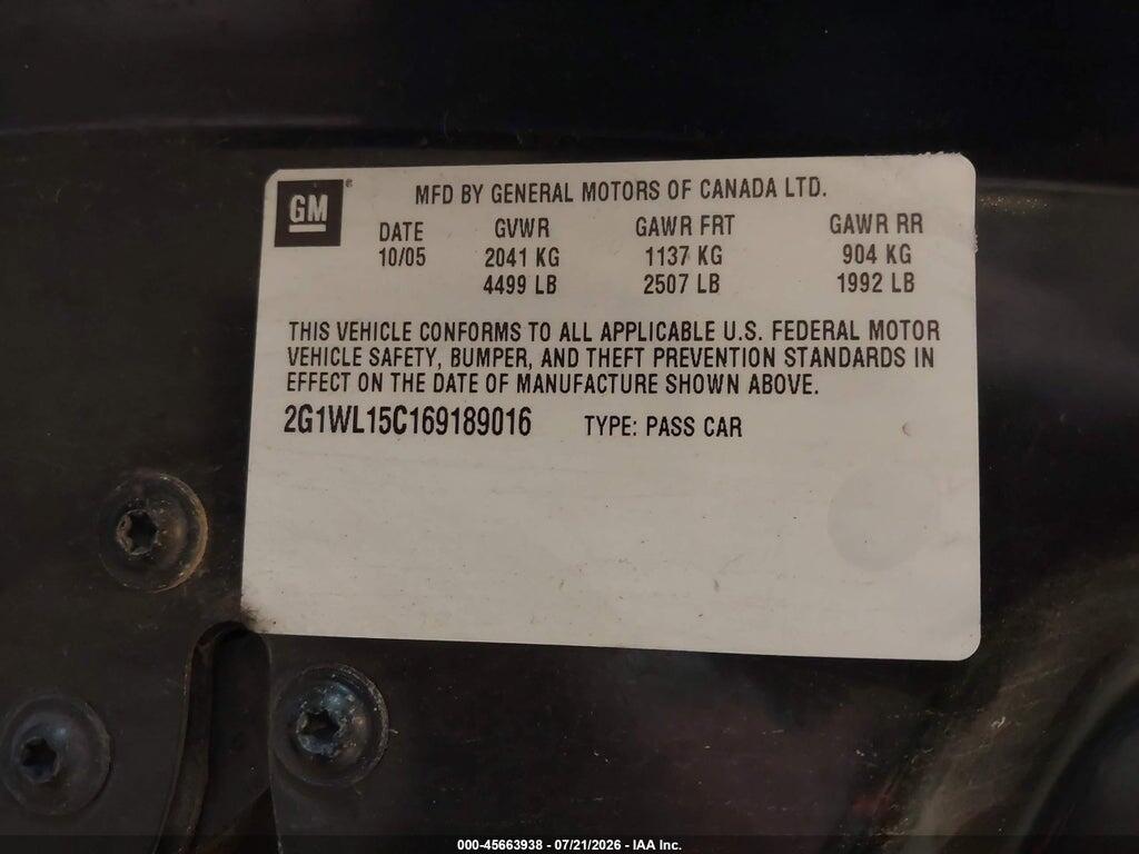 2G1WL15C169189016 2006 CHEVROLET MONTE CARLO photo no. 9