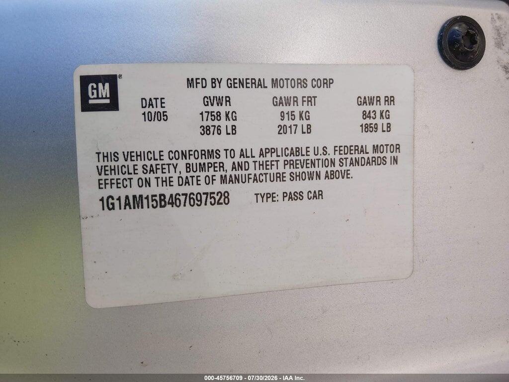 1G1AM15B467697528 2006 CHEVROLET COBALT photo no. 9