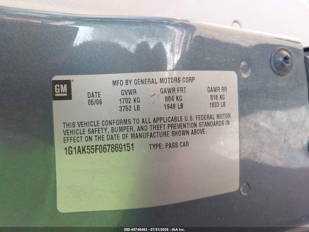 1G1AK55F067869151 2006 CHEVROLET COBALT photo no. 9