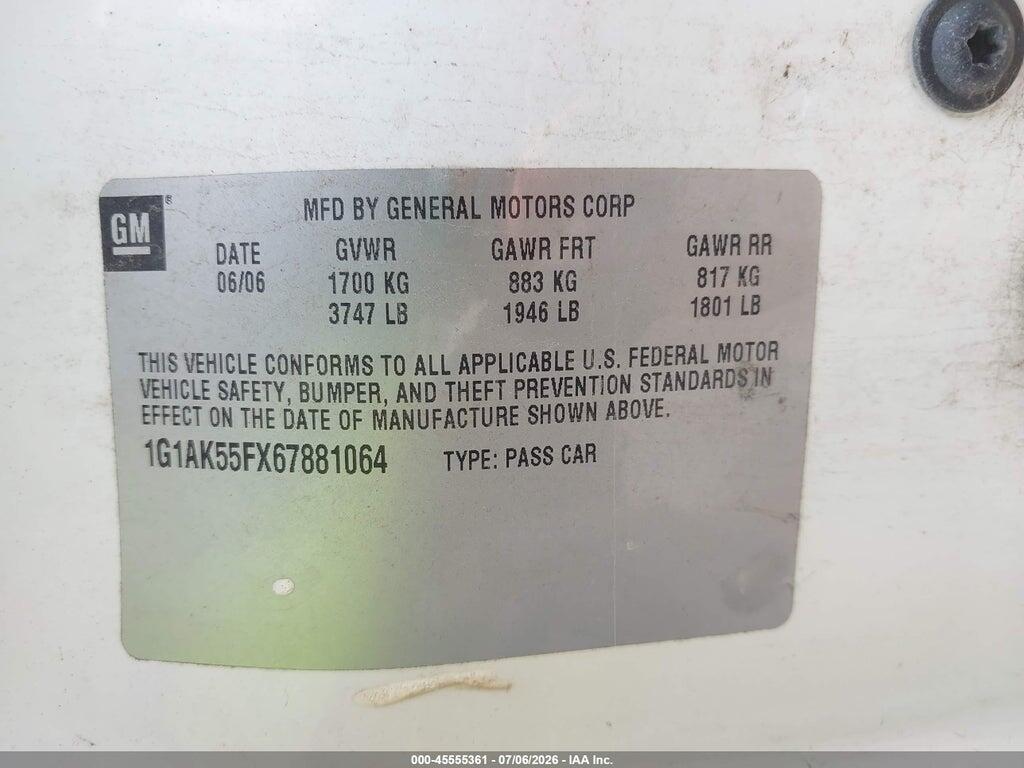 1G1AK55FX67881064 2006 CHEVROLET COBALT photo no. 9