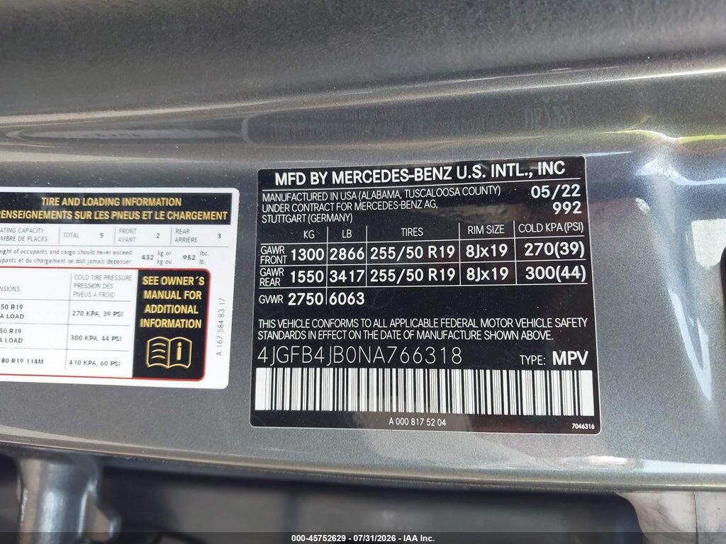 4JGFB4JB0NA766318 2022 MERCEDES-BENZ GLE 350 photo no. 9